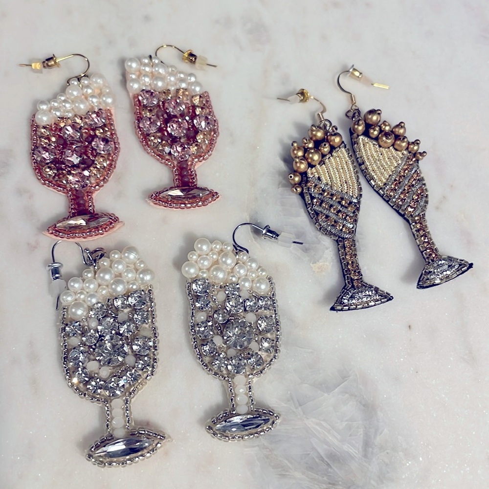 Wine and Champagne Themed Earrings (set of 3 pairs)